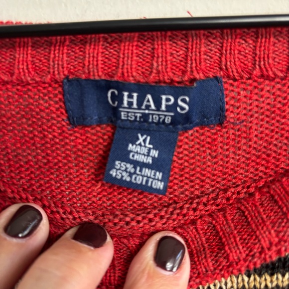 Chaps Southwest Aztec Print Boatneck Res Linen Blend Sweater XL Boho Boatneck - Picture 3 of 6